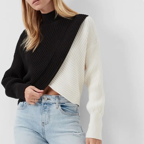 EXPRESS COLOR BLOCK WRAP FRONT MOCK NECK SWEATER - Picture 1 of 6